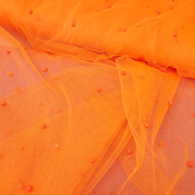 Ткань Сетка с жемчугом (оранжевый)